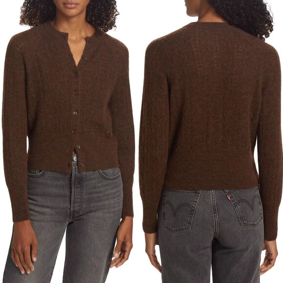 Doen Eileen Brown Alpaca Blend Button Front Cable Knit Cardigan in Dark Cacao - Picture 11 of 11